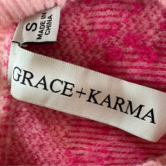Grace + Karma Mock Turtleneck Pink Floral Abstract Women's Sweater Sz S - Picture 8 of 10